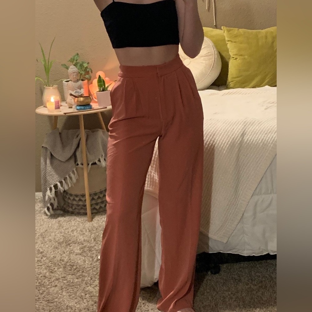 H&M High Waisted Straight Leg Coral Pants Trousers